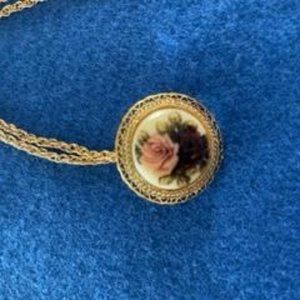 Vintage Cameo necklace and Pin.  Rose.
